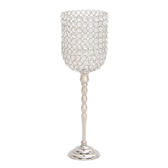 Clear Aluminum and Crystal Glam Candle Holder, 19" x 6" x 6"